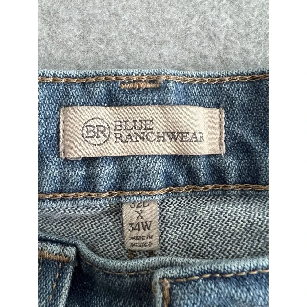 Blue Ranchwear Jeans‎ Mens 34x32 Blue Straight Denim Pants Cowboy Med Wash 32x31